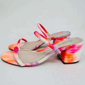 SCHUTZ Kyra Women's Leather Tie Dye Block Heel Slide Sandals
